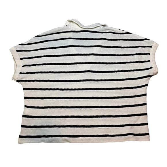 Madewell Relaxed V-Neck Polo Knit Top XS NWT Ivory Black Stripe Cotton - Picture 5 of 7